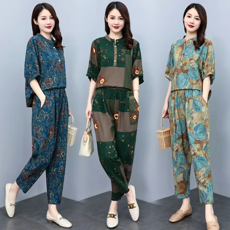 Wide Leg Palazzo Pants - Middle Aged Mother Summer Suits 2026