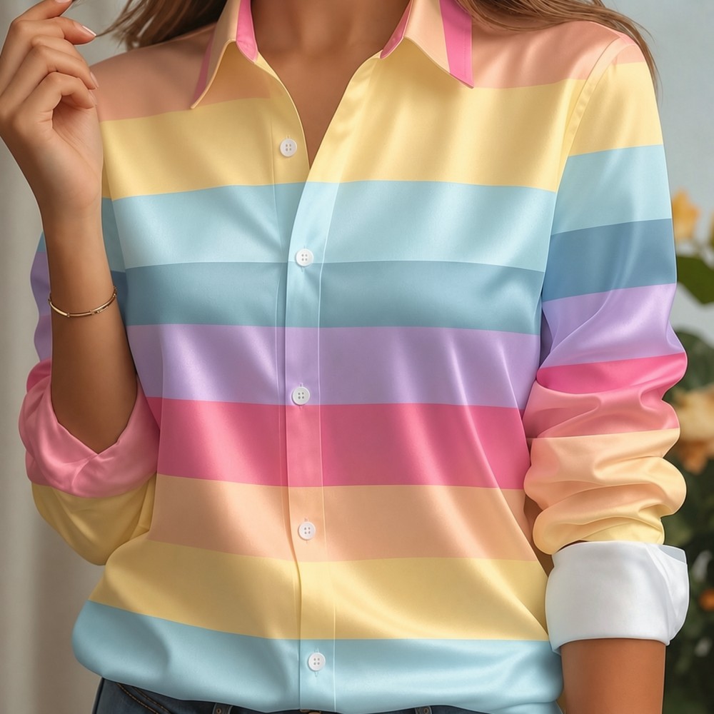 Women'S Fashion Jersey - Women Satin Lapel Collar Shirt Pastel