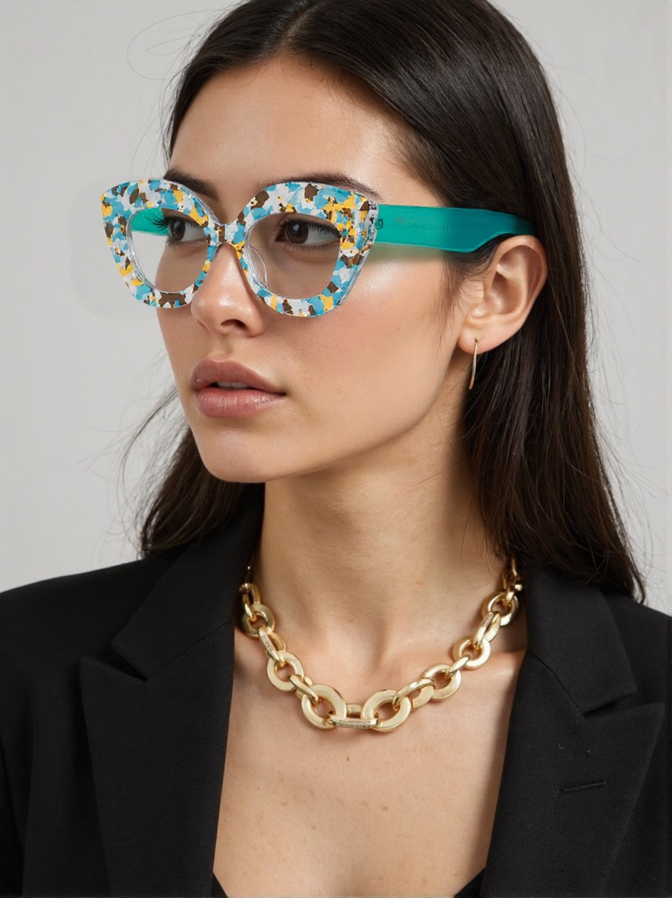 Women'S Fashion Glasses Non Prescription - Large Frame Cat-Eye Floral Glass Texture