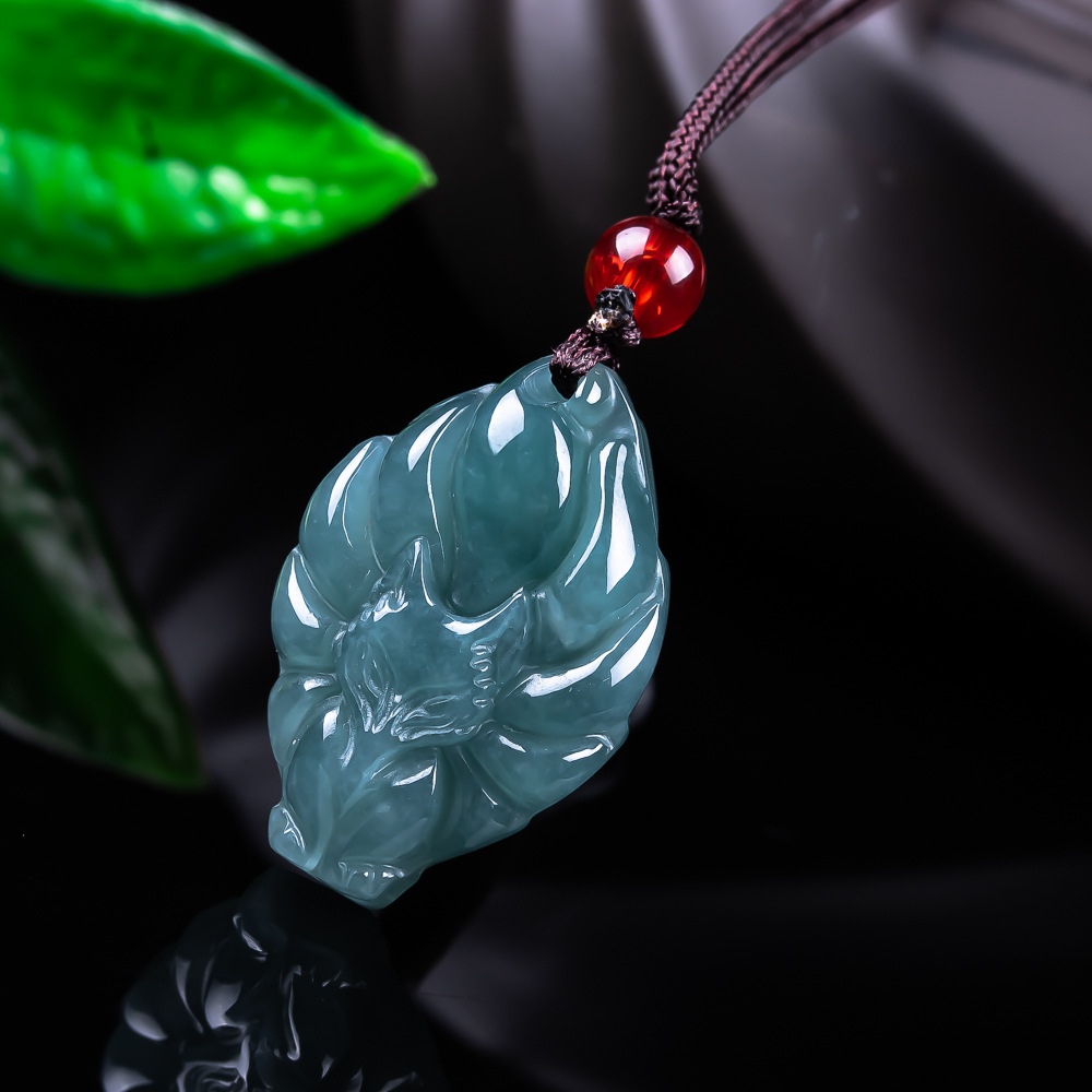 Women Fashion Hub - Natural Burmese Jadeite Fox Pendant Necklace