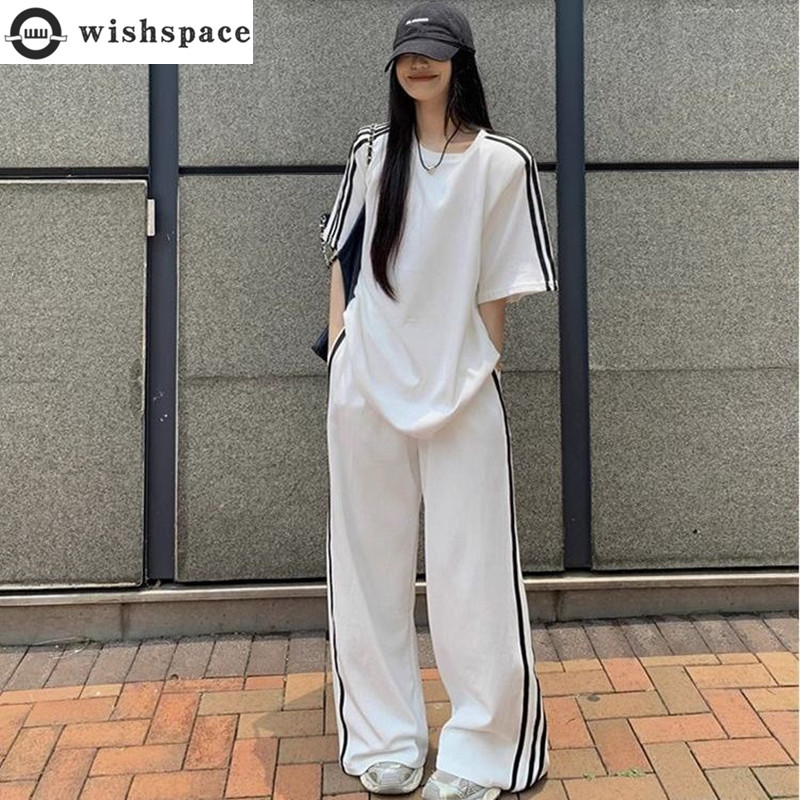 Wide Leg Palazzo Pants - Spring/Summer Loose Casual Set Women's Stripe