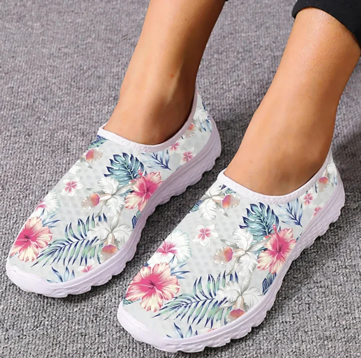 Women'S Fashion Tennis Shoes - Hawaiian Hibiscus Loafers Tropical Plant Mesh