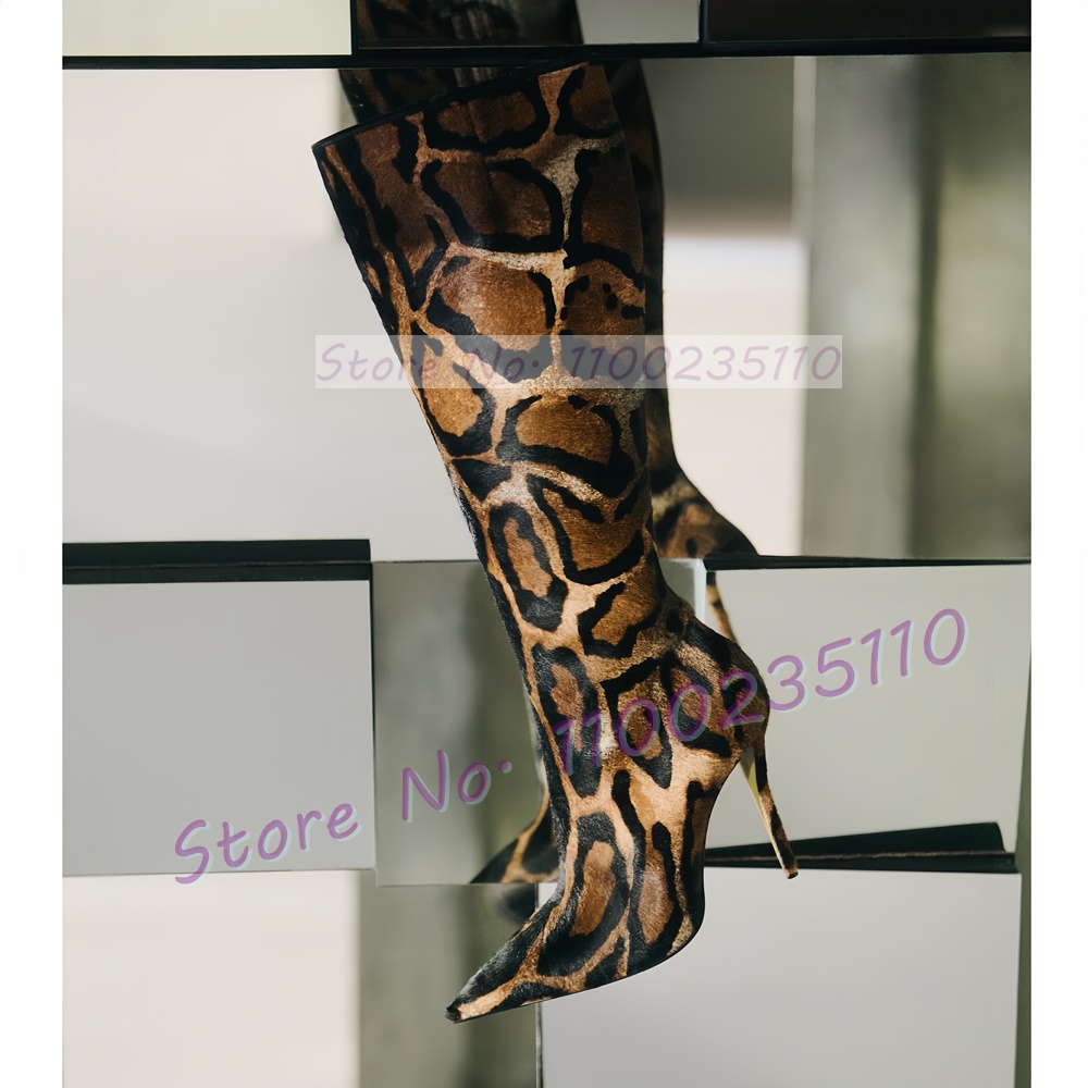 Leopard Print Faux Horsehair K - đánh giá và giá Women'S Fashion Knee High Boots