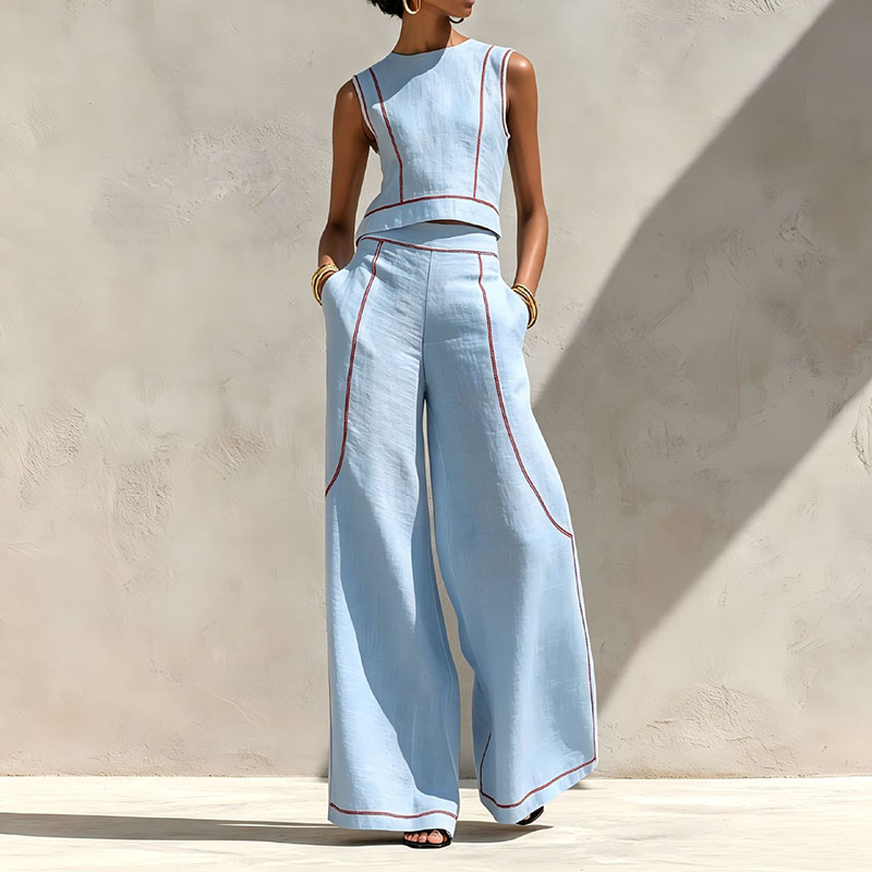 Vintage Striped Print Two Piec - đánh giá và giá Wide Leg Palazzo Pants