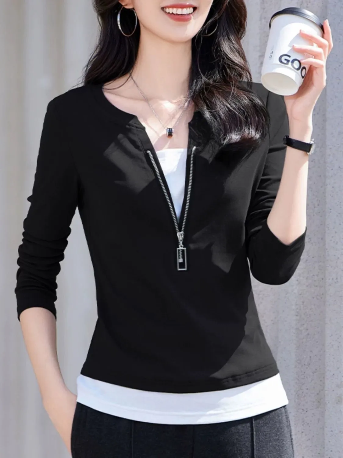Women's Fashion V-Neck Zip Lon - đánh giá và giá Women'S Fashion Quarter Zip