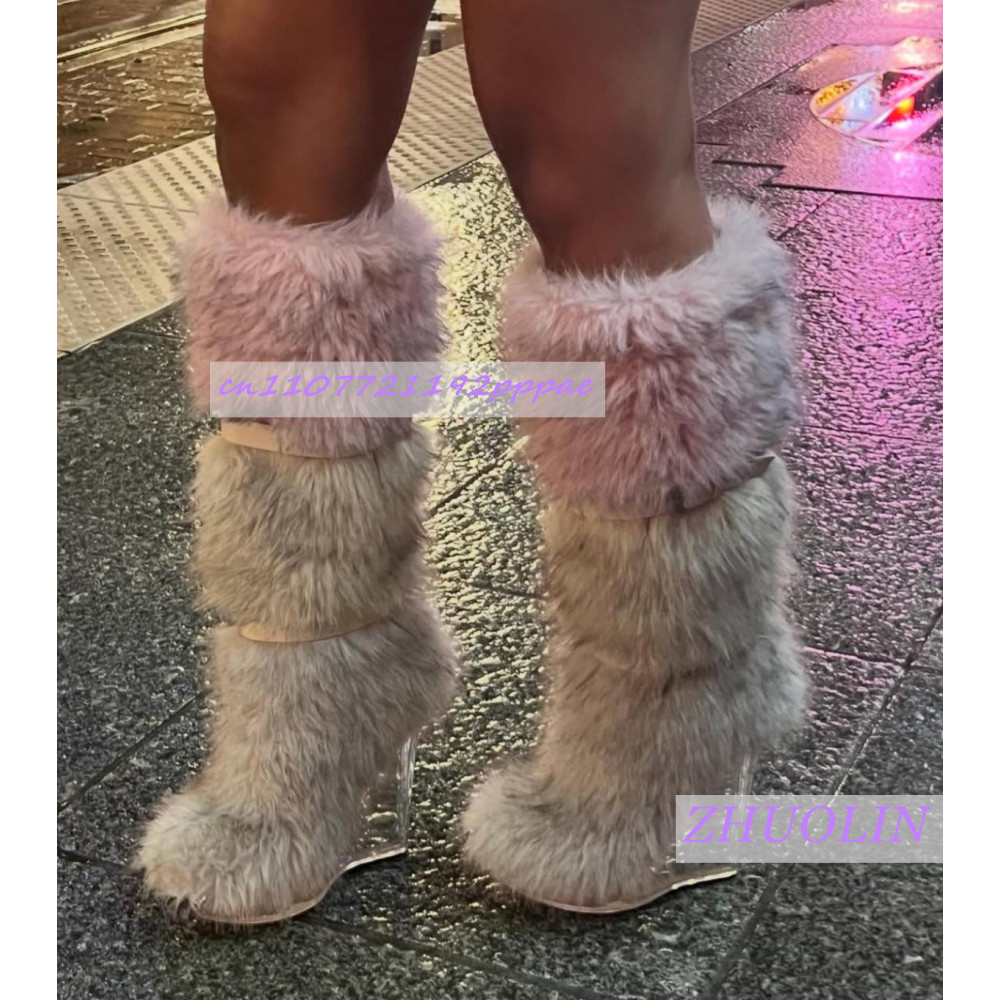 Winter Gradient Furry Transpar - đánh giá và giá Women'S Fashion Knee High Boots