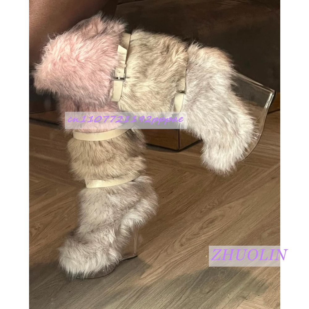 Winter Gradient Furry Transpar - đánh giá và giá Women'S Fashion Knee High Boots
