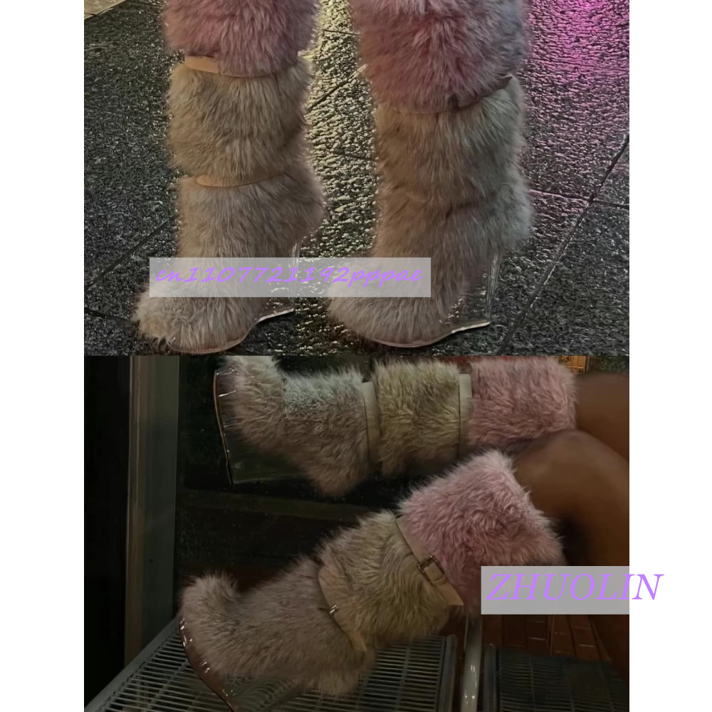 Winter Gradient Furry Transpar - đánh giá và giá Women'S Fashion Knee High Boots