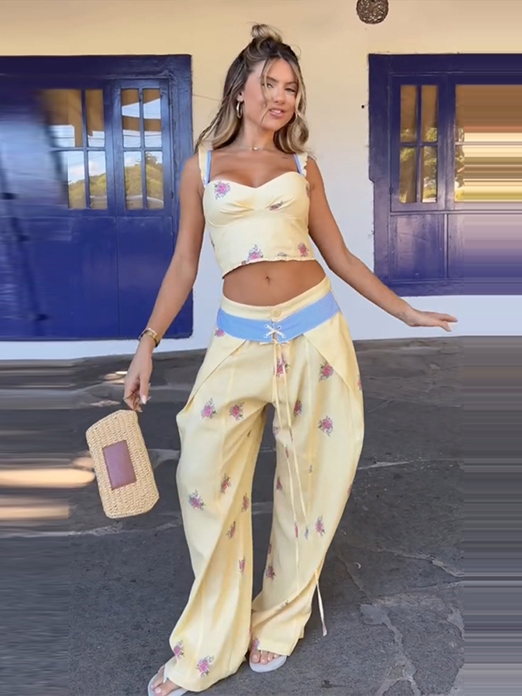 2026 Summer Autumn Print Vest  - đánh giá và giá Wide Leg Palazzo Pants