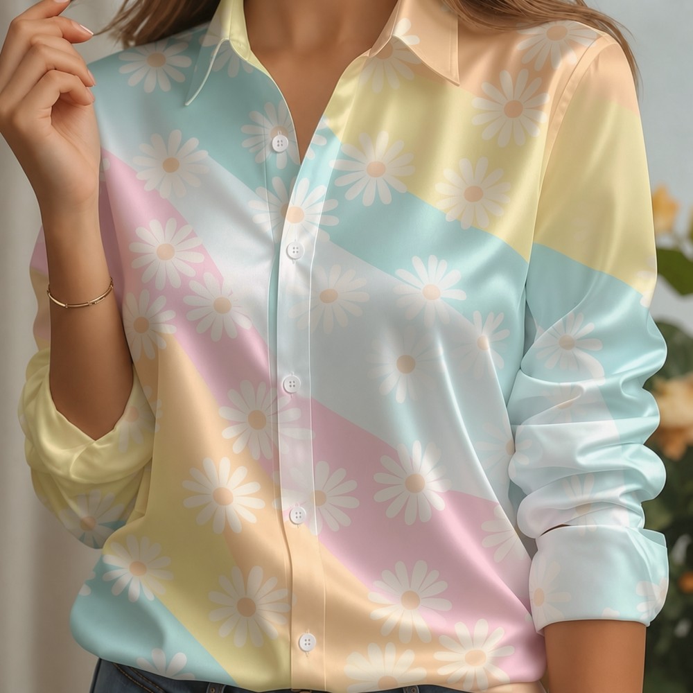 Women Satin Lapel Collar Shirt - đánh giá và giá Women'S Fashion Jersey
