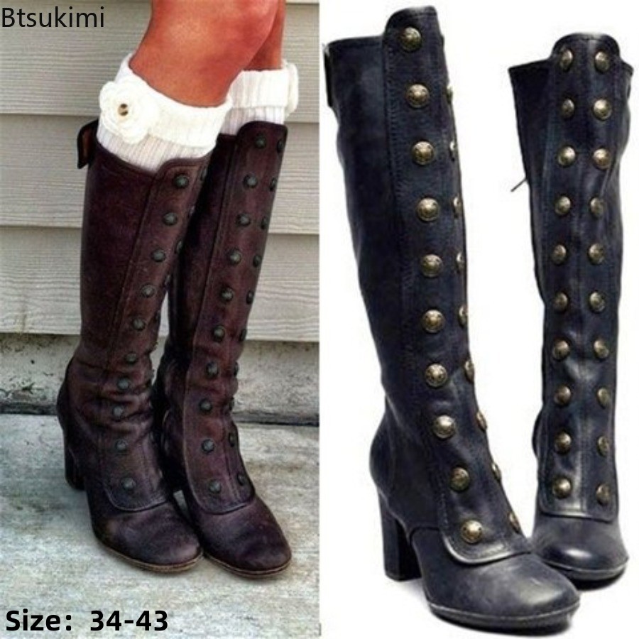 Retro Black Fashion Rivet Deco - đánh giá và giá Women'S Fashion Knee High Boots