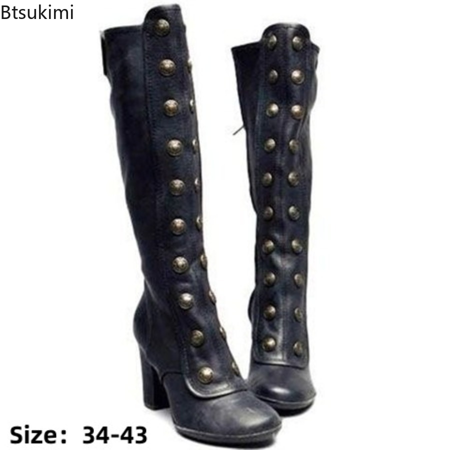 Retro Black Fashion Rivet Deco - đánh giá và giá Women'S Fashion Knee High Boots