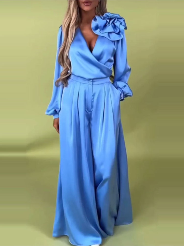 Fashion Solid Color Satin Long - đánh giá và giá Wide Leg Palazzo Pants