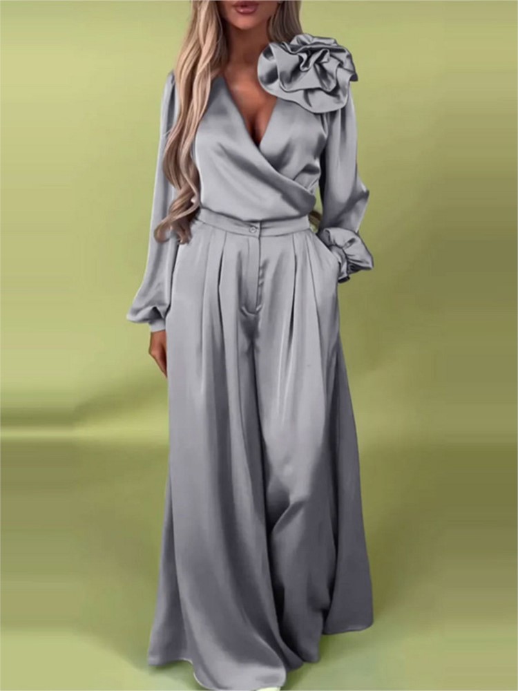 Fashion Solid Color Satin Long - đánh giá và giá Wide Leg Palazzo Pants