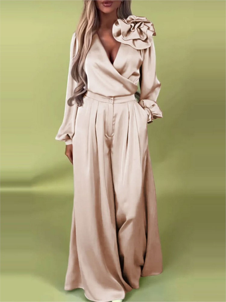 Fashion Solid Color Satin Long - đánh giá và giá Wide Leg Palazzo Pants