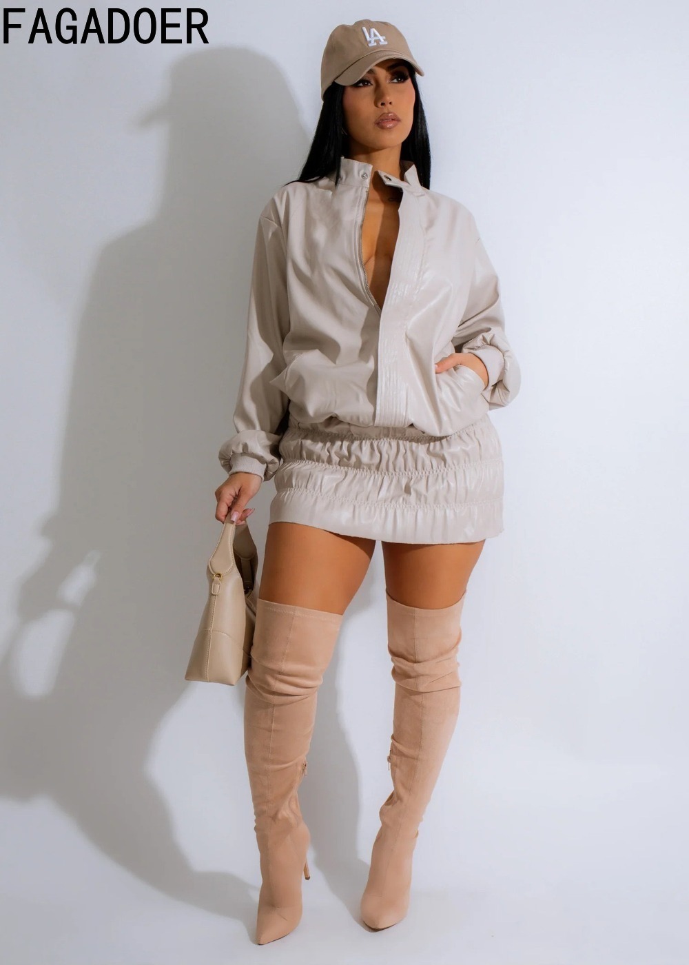 FAGADOER Punk Leather 2 Piece  - đánh giá và giá Women'S Fashion Quarter Zip